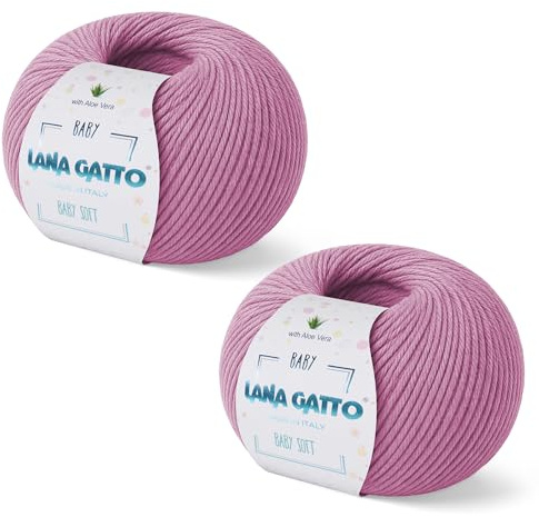 Kalapanta Gomitoli per lavoro a maglia e uncinetto, 100% Pura Lana Vergine Merino Extrafine by Lana Gatto. Linea Baby Soft bambini, neonati naturale con Aloe Vera, 100 g. 340 mt, (Rosa - 9409, 2)