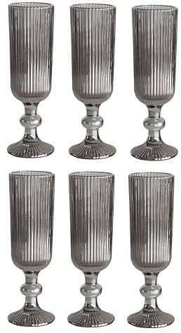 Juego de 6 copas de vino vintage de colores brillantes con relieve (línea/gris plateado/150 ml) copas de boda, copas de champán, jarra, cuenco de postre, cristal, para beber, copas de vino, copas de