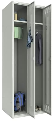 baudim - Mehrzweckschrank 60 cm: robuster Spind, ideal als Putzschrank, Spindschrank, Besenschrank und Allzweckschrank für Werkzeug und Kleidung Mehrzweckschrank aus Metall 180x60x50, 2 Türen