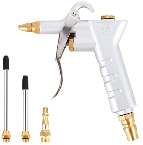 RUCUDIM Druckluftpistole Luftpistole Für 1/4 Schnellkupplungeuropäischer Stil Schnellkupplung Druckluft Zubehör, Mit 3 Düsen, Hochdruck Ausblaspistole Industrielle Reinigungswerkzeug