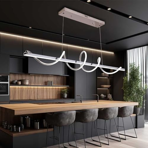 Lámpara Colgante de Techo LED, Luz Colgante Regulable con Control Remoto, Araña Moderna Diseño Serpentine Twist Creativo (L120cm, Cromado), para Sala de Estar, Dormitorio, Comedor, Cocina isla