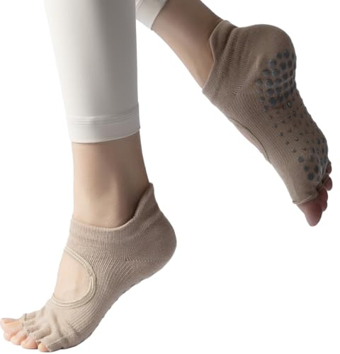 Ruayia Calzini da yoga antiscivolo, per pilates, da donna, per ginnastica, kickboxing, fitness, yoga, dita, antiscivolo, senza dita, per pilates, antiscivolo, Calzini da yoga, open-moka, 35-42