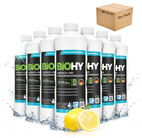 BiOHY Terrasstak- och förtakrengöring (9 x 1l flaska)| Bio-koncentrat för glastak, plasttak, vinterträdgårdar Bio-koncentrat för glastak, plasttak, vinterträdgårdar (Vordach und Terrassendachreiniger)