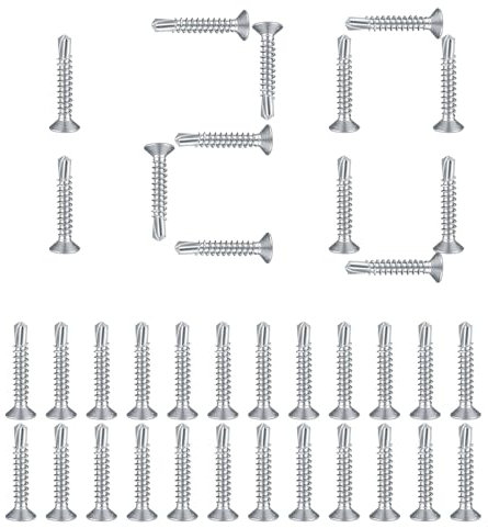 120 Piezas de Chapa de 4.2 x 25 mm Tornillos Autoperforantes, 410 Acero Inoxidable Cabeza Avellanada, Para Productos de Electrodomésticos, Muebles de Madera y Metal