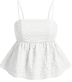 SOLY HUX Babydoll Top for Women Y2k Peplum Cami Cute Going Out Crop Tank Tops Flowy Ruffle Summer Spaghetti Strap Shirt Plain White Small