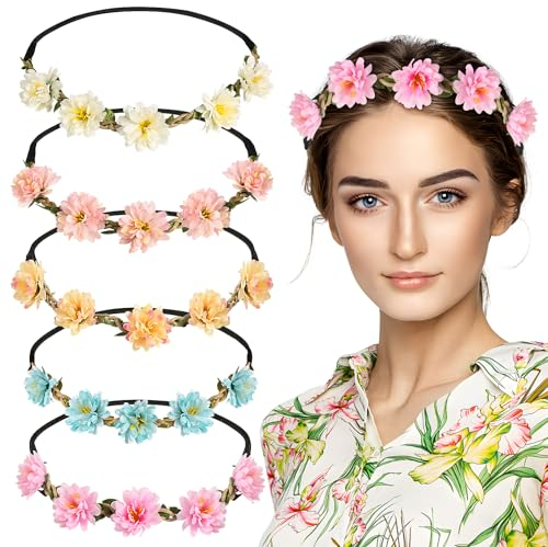 5pcs Bandeaux à Cheveux Fleur Couronne Guirlande Petite Marguerite Artificiel Mariée Serre Tête Headband Faux Floral Accessoires de Coiffure pour Fête Mariage Photographie Femmes Filles