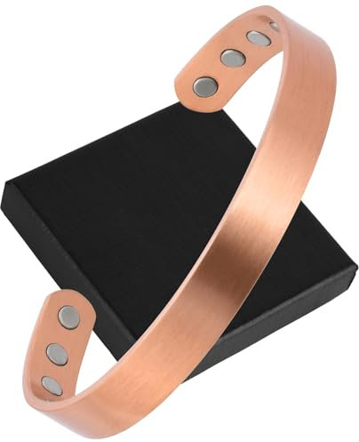 OFFCUP Magnetarmband für Damen und Herren, 99.9% Reines Kupfer Magnet Armband mit 8 Magneten Massives Manschettenarmband Arthritis Armreif, Verstellbare Größe mit Geschenkbox