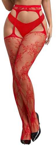 ohyeahlady Strumpor Kvinnor Sexiga Strumpbyxor Plus Size Mesh Mjuk Spets Svart Med Strumpeband Sexydonna Hard Stretch Hot Curvy Underkläder Underkläder