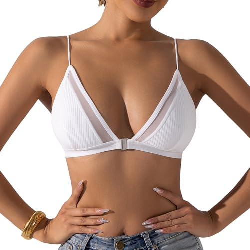 Bralette Femme sans Armatures - Coton Doux - Triangle à Fermeture Avant - Soutien-Gorge Confortable Décolleté en V