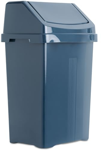 Mülleimer mit Schwingdeckel 15 Liter eckig Navy Dunkelblau Schwingdeckeleimer Kunststoff Küche Büro Bad Putzeimer Kosmetikeimer Papierkorb Eimer Abfalleimer Abfallbehälter Mülltonne Müll Abfallsammler