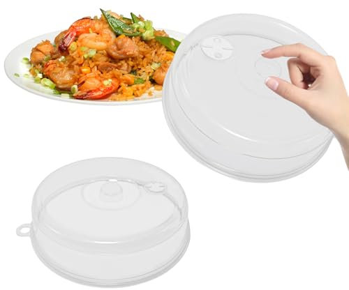 Xpieoyrm 2 Tapas para Microondas Libre BPA 17cm y 23cm, Protectora Transparente con Orificio de Vapor para Cocina
