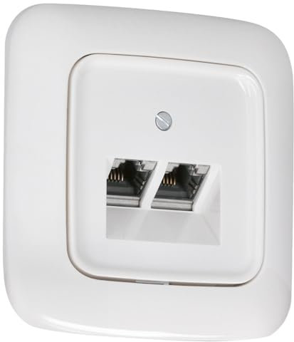 Busch-Jaeger Reflex SI Set: 1x Rutenbeck UAE-Cat.6A iso-8/8 Up 0 mit Zentralscheibe + 2511-214 1-fach Rahmen Alpinweiß