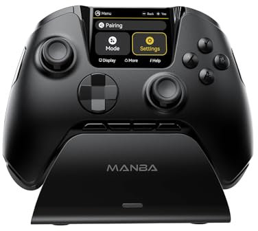 ManbaOne Multi-Platform Gaming Controller for PC,Switch 2,Switch,iOS,Android with Screen, Hall Effect Joysticks/Triggers, Mapping Function, Colorful LED, 1800mAh Battery, Charging Dock (Black)