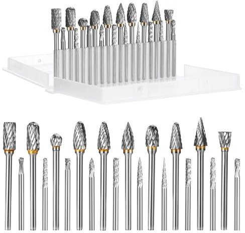 HSEAMALL 20 Stück Hartmetall Frässtifte Fräser Set Fräsbohrer Holzfräser für bohrmaschine,3 mm Schaft Doppelschnitt Rotationsfräser