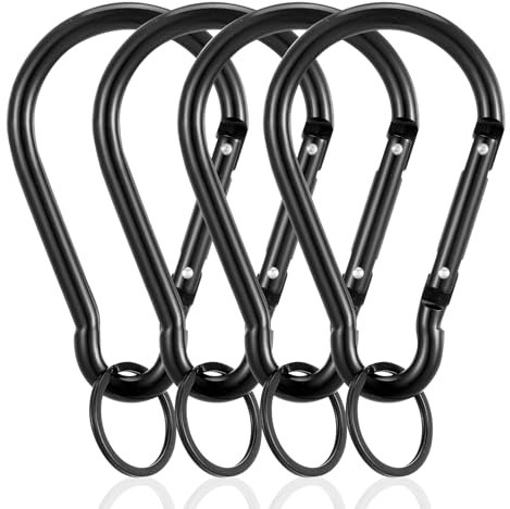 4 Stück Karabiner Schwarz, Karabinerhaken Schwarz Set Aluminium D-Clip, Leicht & Robust für Camping, Outdoor, Schlüsselbund
