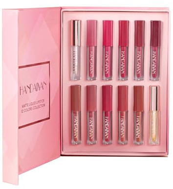 12 Colors Nude Liquid Lipstick Makeup Set, Matte Long-Lasting Lip Kit | Waterproof Non-Stick Cup Not Fade Lip Gloss, Lipstick Makeup Set Gift Kit For Women (Set D)