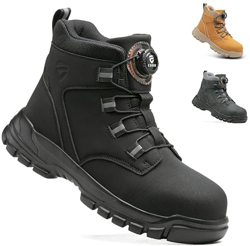 KOIFISH Steel Toe Cap Boots Mens Womens No Lace Work Boots
