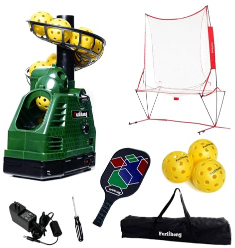 Furlihong 680PBH Kit de démarrage pour pickleball avec machine à lancer, filet de recyclage de balle, batte de pickleball, 3 balles de pickleball et sac de transport