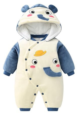 JiAmy Baby Winter Snowsuit Newborn Cartoon Hooded Romper with Footie Toddler Boys Girls Jumpsuit Outfits Set for 0-3 Months Light Blue