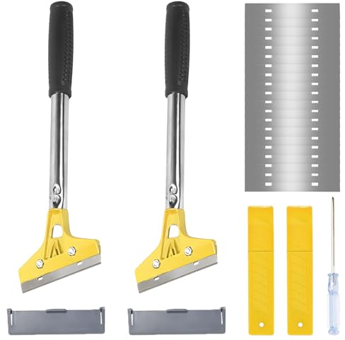 2 Stück Tapetenentferner Set mit 20 Ersatzklingen und Schutzhülle, 4'' Tapetenkratzer mit Gummigriff, 30cm Tapetenschaber für Wandfarbe, Bodenfliesen-Kleber und Etiketten Alle Arten WandoberfläChen