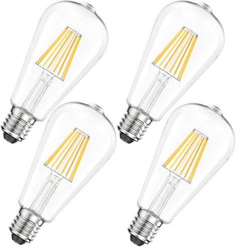 Ankey 4000K Neutralweiß LED-Leuchtmittel, 8W Retro ST64 E27 LED Lampe, 1100lm, Dimmbar, Antike Birne, Filament Glühlampe,Dekorative Beleuchtung, Dimmbar,4 Stück