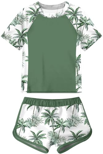 Fanient Girls UPF 50+ Rash Guard Shirts Kids Beach Bathing Shorts and Top Two-Pieces Swimsuits for Girls 11-12 Years,12T
