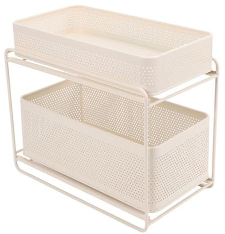 Ycauty Organizer Estraibile Sotto il Lavello a 2 Livelli Color Crema - Scaffale per Armadietti per Condimenti per e Bagno