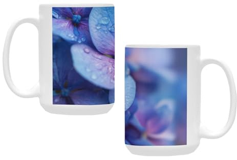 qenuh Hydrangea Bloom Ceramic Mugs Coffee Cup Smooth Glaze Finish 15 oz Classic Tea Cup for Hot Drinks, Office/Home Use