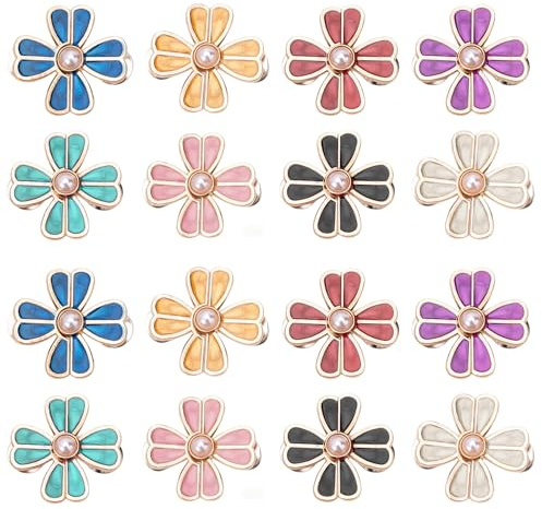 16 Botones Ajustables para Cinturón de Pantalón, Aprieta Cintura Vaqueros Sin Coser - Clip Cinturón Invisible, Hebilla con Flor, Reductor de Cintura para Faldas, Vestidos - Botón de Pantalón Ajustable