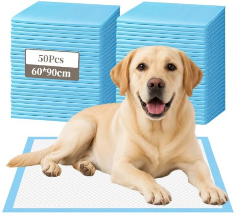 50 Pièces Tapis Éducateurs pour Chiots et Chiens 60x90 cm, Alèses Jetables Ultra Absorbantes avec 6 Couches, Contrôle des Odeurs et Anti-Fuite, Séchage Rapide, Tapis Hygiénique d'entraînement