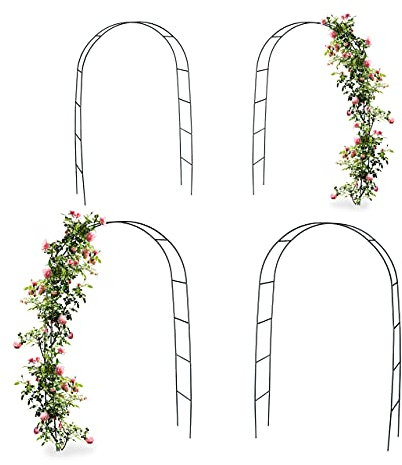 Relaxdays 4 Arcos de Metal para Jardín, Plantas Trepadoras y Rosas, 240 cm, Soporte Rosales Resistente Intemperie, Verde
