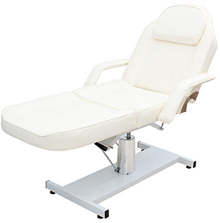Massage Bed,Massage Table, Qivange Hydraulic Beauty Salon Chair Bed Therapy Tattoo Couch with Chrome Stable Base(Cream White)