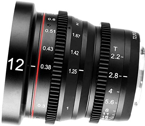Meike 12mm T2.2 Large Aperture Manual Focus Cinema Lens Wide Angle Low Distortion Mini Fixed Prime cine Lens for Micro Four Thirds M43 MFT Olympus Panasonic Lumix Cameras and BMPCC 4K Zcam E2