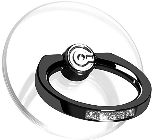 Transparent Phone Ring Holder Grip - EI Sonador Clear Cell Phone Ring Stand Holder Finger Grip Kickstand 360° Rotation, Compatible with Most of Phones, Tablets and Case (2 Black Diamond)