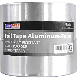 ADHES Foil Tape Aluminum Tape Heat Resistant Tape Metal Duct Tape, Withstand From 80°C to 100°C, 48mm x 27m 2Roll Set, for HVAC, Repair Sealing and Insulation