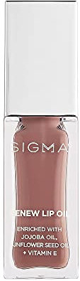 Sigma Beauty Renew Lip Oil - Nuetral Nude Sheen - Nourishing, Non Sticky Lip Oil with Subtle Sheen - Paraben Free Lip Gloss - Tint