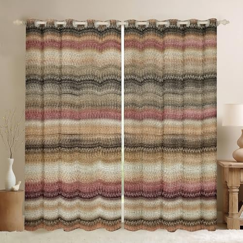 Feelyou Western Tribal Geometric Curtains for Bedroom Kids Brown Southwest Blackout Curtains Strip Lines Darkening Dreapes Exotic Style Brown Window Treatments (2 Panels, 52 x 90 Inch)