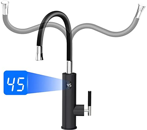 ESIP Vattenkran med genomströmningsvärmare, 360° vridbar kran med integrerad varmvattenberedare, 3 000 W temperaturdisplay elektrisk kran, köksblandare