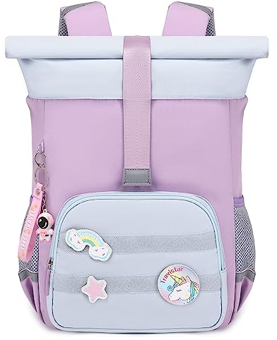 Travistar Kinderrucksack für 3-8 Jahre Mädchen - Rolltop Kindergarten Rucksack Kinder 12L-16L Reiserucksack Schwimmrucksack Wanderrucksack Freizeitrucksack Kinderrucksäcke mit Brustgurt - Lila