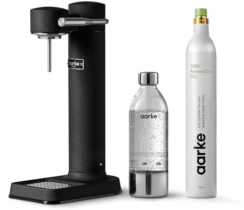 Aarke Carbonator 3, maskin för kolsyrat vatten i rostfritt stål, mattsvart finish + 60-liters cylinder med förnybar CO2