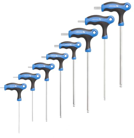 Högert Technik - Sechskantschlüssel-Set Typ-T mit Kugel - lang - 8 Stück Ø 2,5 3 4 5 6 7 8 10 - Aus hochqualitativem S2-Stahl - Beständig gegen Verformung und Abrieb - T-förmige Griff