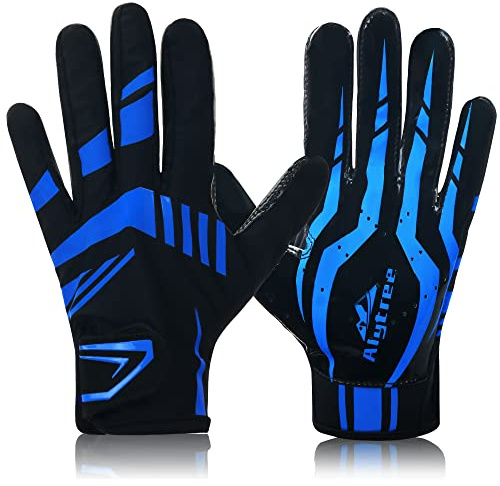 Alytree Football Gloves for Man, No-Slip Wide Receiver Glove, Enhanced Performance Silicone Gloves, Adjustable Super Sticky for Adults (Blue-Black)