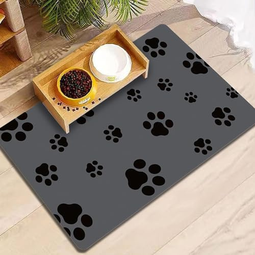 Pet Feeding Mat 45x75CM - Absorbent Dog Placemats for Food and Water, No Stains Quick Dry Dog Food Mat with Waterproof Rubber Backing Cat Bowl Mat for Floors Dark Gray