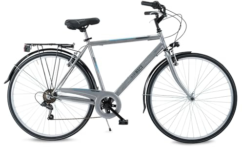 Airbici Fusion Man 28 Zoll Herrenfahrrad 6 Gänge, Stahlrahmen, Alufelgen, LED-Lichter, Gepäckträger, Staffelei, Shimano-Schaltung, (M (54), Grau)