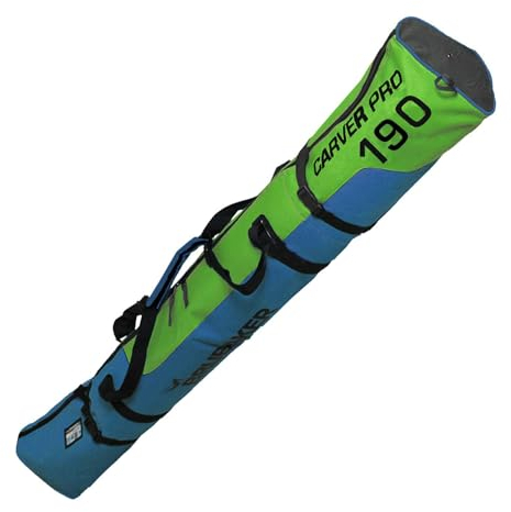 BRUBAKER Skitasche Carver Pro - Gepolsterter Skisack für 1 Paar Ski und Stöcke - Reißfester Ski Bag - Blau Grün - 190 cm