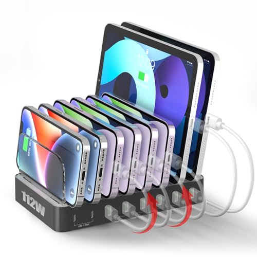 Unitek Multi USB Charging Station - 8 Port USB C Charging Dock with 2 PD 20W, Multiple Devices Charging Station Organizer for iPad, iPhone, Samsung, Tablets and More