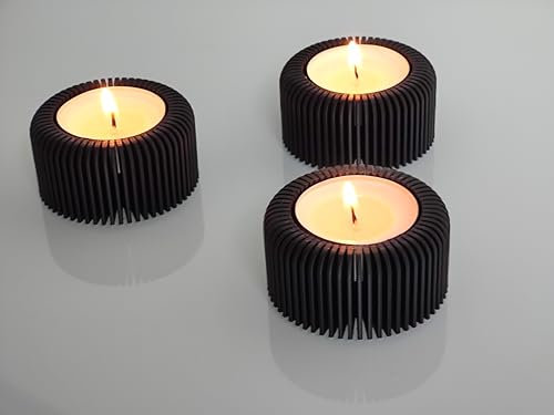Teelichthalter aus Kunststoff (3er Set) - @AcubycArt - für kleine Teelichter - modernes Design (Schwarz, 3 cm)
