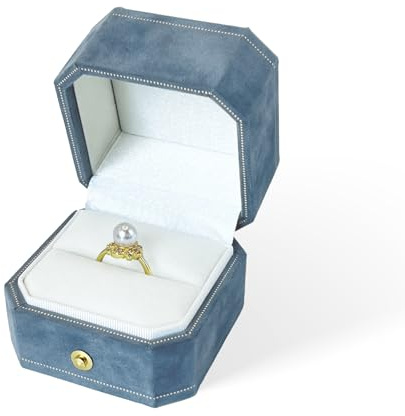 PLOPONOM Velvet Ring Box for Proposal,Blue Ring Box,Sturdy Vintage Wedding Ring Case,Engagement Jewelry Box,Gift Boxes,Valentine's Day Gift
