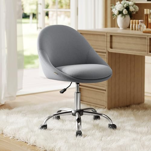 SONGMICS Homeoffice-Stuhl, Schminkstuhl aus Baumwoll-Leinen-Mischgewebe, Schreibtischstuhl, Schaumstoffpolsterung, höhenverstellbar, für Arbeitszimmer, Schlafzimmer, schiefergrau OBG020G05