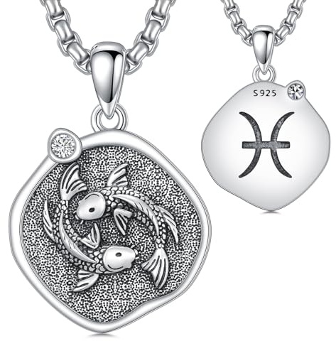 ROMANTICWORK Sternzeichen Fische Kette 925 Sterling Silber Fische Anhänger Halskette Sternbild Astrologie Horoskop Schmuck Geschenke für Damen Herren